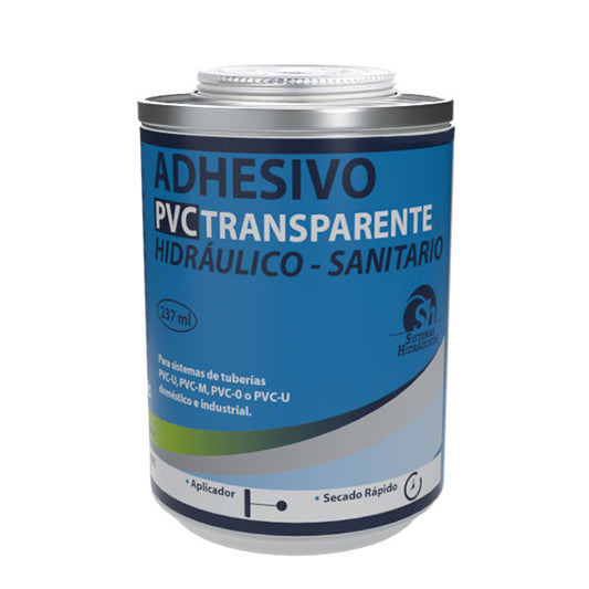 ADHESIVO PVC SECADO RÁPIDO/TRANSPARENTE – Tarro 237cc